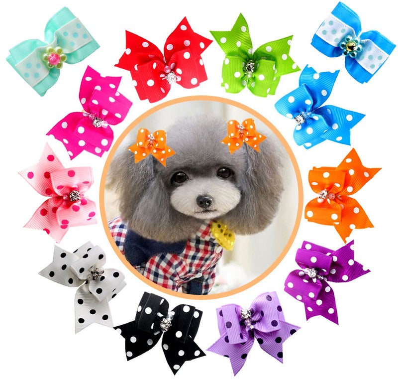 YOY 24 pcs/12 Pairs Adorable Grosgrain Ribbon Pet Dog Hair Bows with Elastic Rubber Bands - Doggy Kitty Topknot Grooming Accessories Set for Long Hair Puppy Cat - Image 4